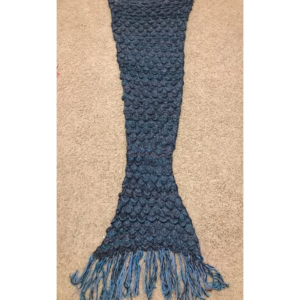 Hand Crocheted Mermaid Tail Blanket Wrap Soft Warm Fluffy Sleeping Adult (AH)